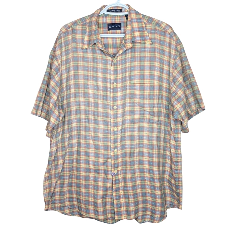 GANT Heritage Twill Plaid Short Sleeve Button Up Shirt Men's Large Vintage